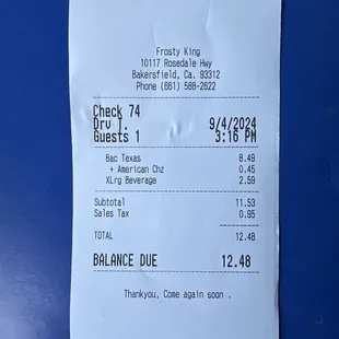 Receipt from today's visit