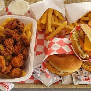 Boneless hotwings and spicy chicken sandwich