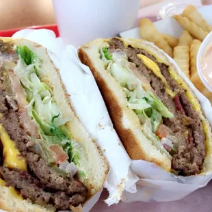 Double bacon cut in half