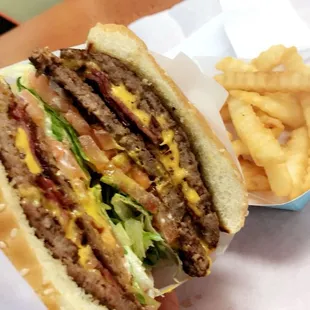 mmmm double bacon with cheese cut in half