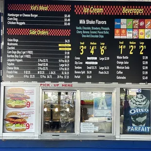 the menu for the ice cream shop