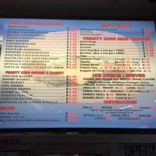 the menu of the restaurant