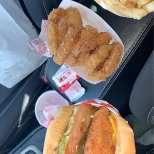 17. Chicken Sandwich with side orders fries and Jalapeno Poppersa and cheese sticks. I really love their food and service. My go to place.