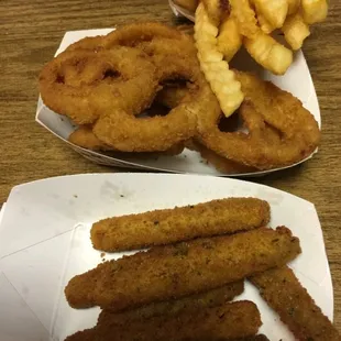 Onion rings, zucchini sticks and fries