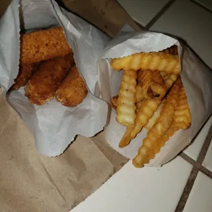 LARGE FRIES AND CHEESE STICKS