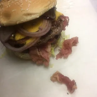 Colossal burger with grilled onion