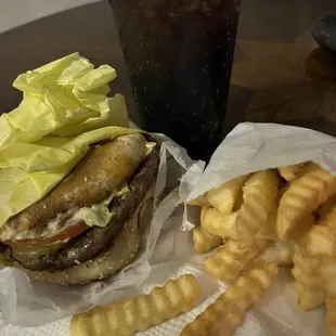 Hamburger, fries and drink combo