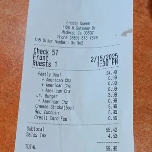 Nice price for a family, including some extra sides.