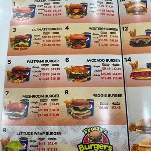 Burgers menu