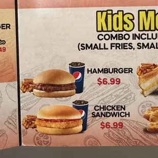 Menu prices for kids meals