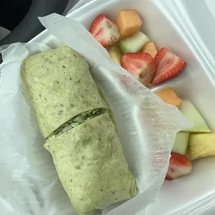 Grilled chicken Caesar wrap combo. Swapped the fries for fresh fruit.