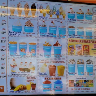 Ice cream menu