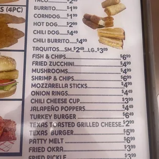 Side menu &amp; prices 2022