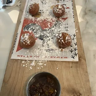 Yeast doughnuts (holes) with a Smokey bacon jam