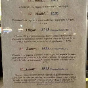 Churros Menu 01/27/2024