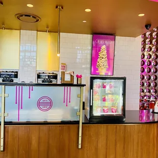 the interior of a donut shop