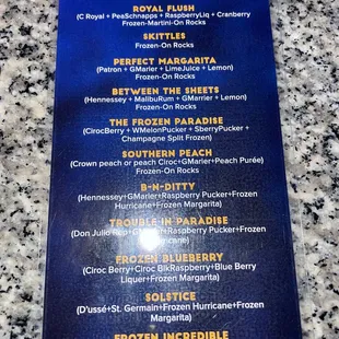 Drink menu