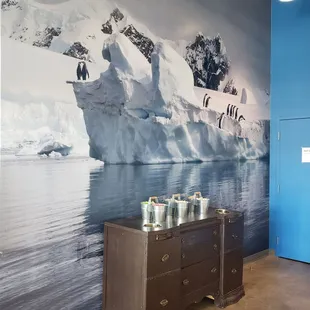 an iceberg in the background