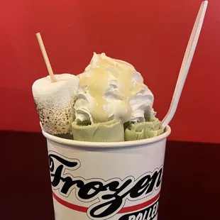 10. Matcha Love Rolled Ice Cream (w/ marshmallow, whipped cream, and condensed milk)