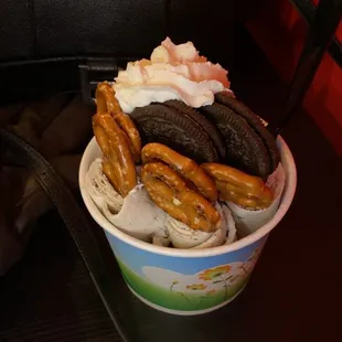 5. Cookie On Call Rolled Ice Cream with pretzels, Oreos &amp; whipped cream