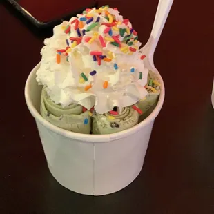 18. The Hulk Ice Cream with whipped cream and sprinkles