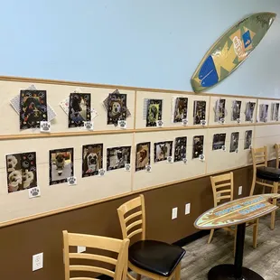 a surfboard hanging on the wall