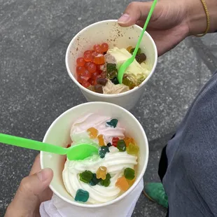 Tart is always available. Other flavors rotate. Strawberry&amp;banana and the other with Dutch chocolate and peanut butter.