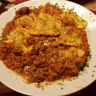 Spicy Italian Sausage Ravioli with Bolognese Sauce