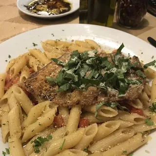 Tomato Basil Penne with Fried Eggplant