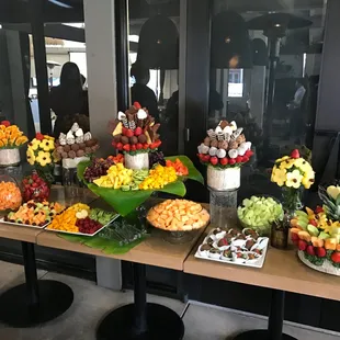 a variety of fruits and desserts