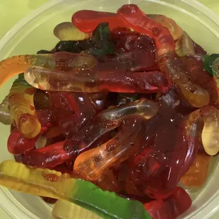 Worm gummies chamoy