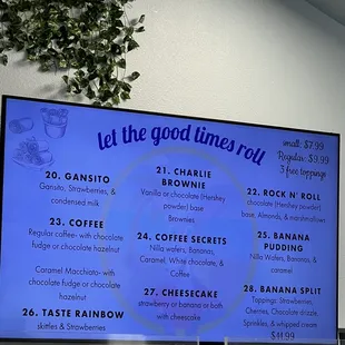 Rolled ice cream menu