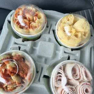 #16 pineapple, cucumber, lime #18 tropical - mango, pineapple, orange with tajin and chamoy #27 strawberry and cheesecake