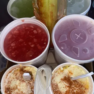 Corn in a cup watermelon aguas Fresca pepino aguas fresca