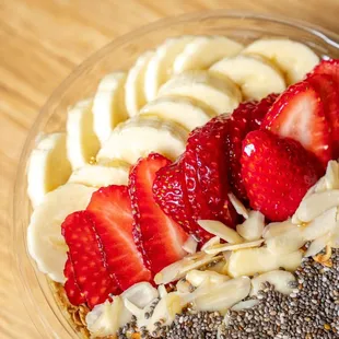 strawberries, bananas, and chia seeds