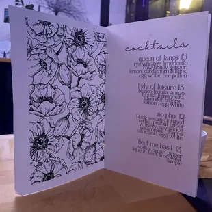 the inside of a menu for a restaurant