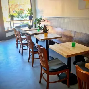 tables and chairs in a restaurant