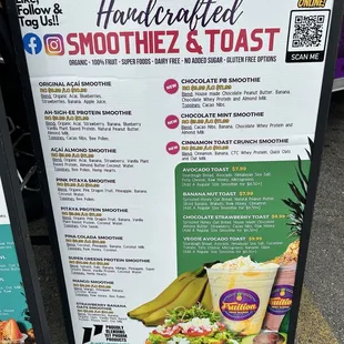 Smoothie and toast menu