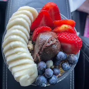 a bowl of fruit and ice cream