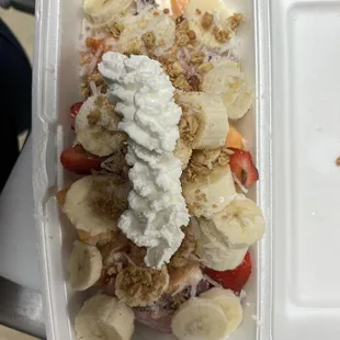 strawberries, bananas, strawberries, and yogurt