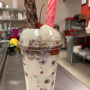 an ice cream sundae with a cherry on top