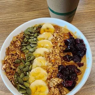 Pumpkin bowl and cherry chocolate smoothie