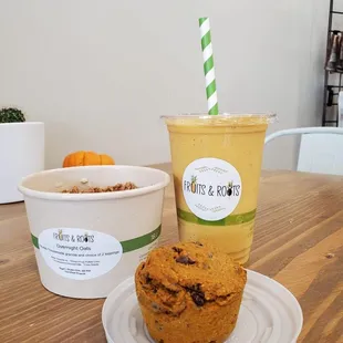 a muffin and a cup of coffee