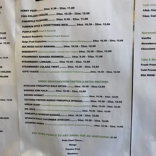 2nd page of smoothie menu