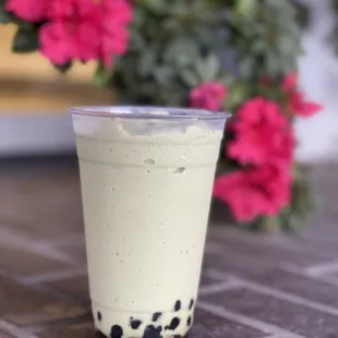 Matcha green tea slush with boba