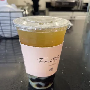 Mango peach jasmine green tea with boba &amp; jelly