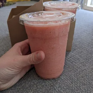 Medium Caribbean smoothie for $5.80. very good, and if you order more than one you get a cute cardboard carrier.