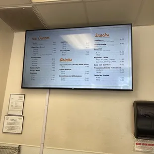 a menu on the wall