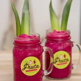 two jars of fruit smoothie