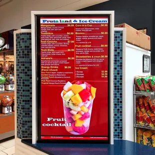 Fruta Land &amp; Ice Cream Menu.